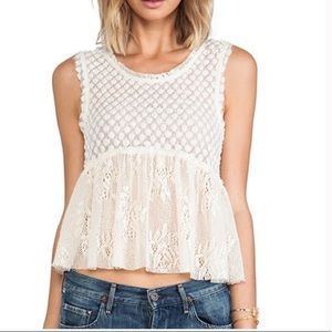 Free People Varsity Peplum Lace Baby Doll Tank S